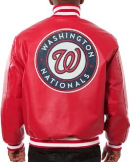 Washington Nationals Letterman Red Leather Jacket