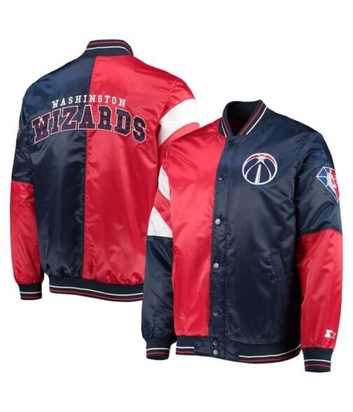 Washington Wizards Leader 75th Anniversary Navy Blue and Red Satin Jacket - Image 3