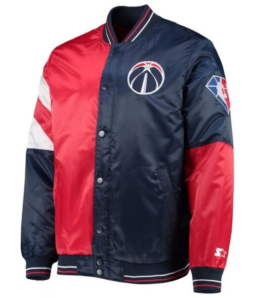 Washington Wizards Leader 75th Anniversary Navy Blue and Red Satin Jacket