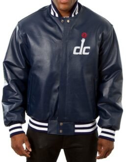 Varsity Washington Wizards Navy Blue Leather Jacket