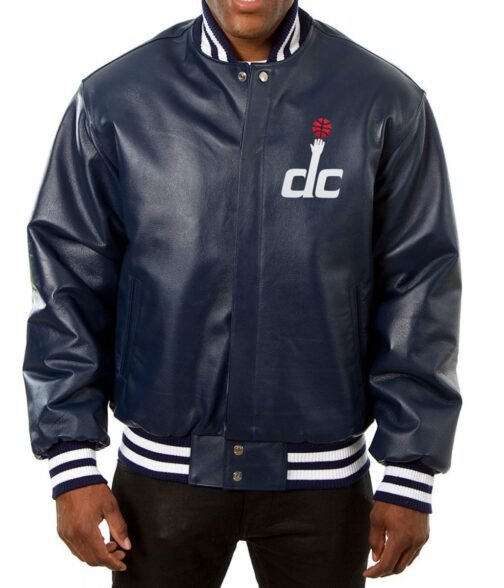 Varsity Washington Wizards Navy Blue Leather Jacket
