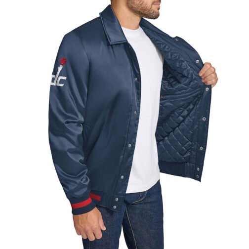 Washington Wizards Stitch Applique Navy Satin Jacket - Image 3