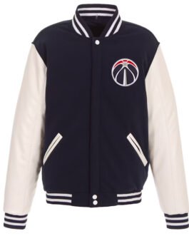 Washington Wizards Navy Blue and White Varsity Jacket