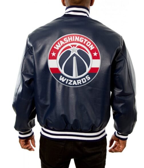 Varsity Washington Wizards Navy Blue Leather Jacket - Image 2