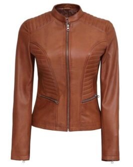 Olivia Plath Welcome to Plathville Cognac Brown Leather Jacket