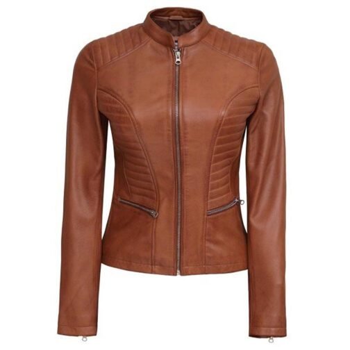 Olivia Plath Welcome to Plathville Cognac Brown Leather Jacket