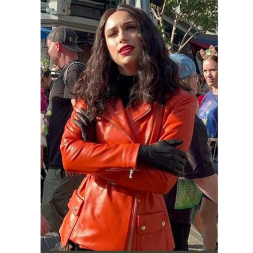 Werewolf by Night Laura Donnelly Tan Orange Leather Jacket - Image 6