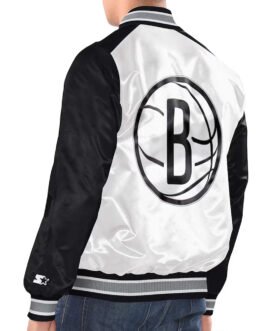 White/Black Brooklyn Nets Renegade Varsity Satin Jacket