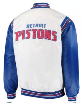 White/Blue Detroit Pistons Renegade Varsity Satin Jacket