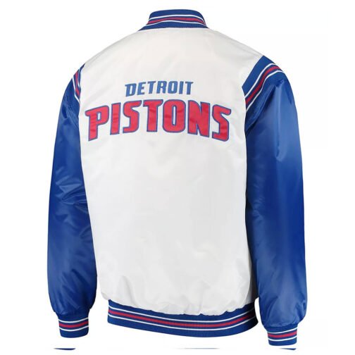 White/Blue Detroit Pistons Renegade Varsity Satin Jacket - Image 2