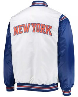 New York Knicks Renegade White/Blue Varsity Satin Jacket