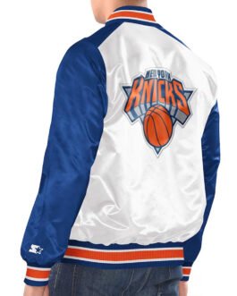 White/Blue New York Knicks Renegade Varsity Satin Jacket