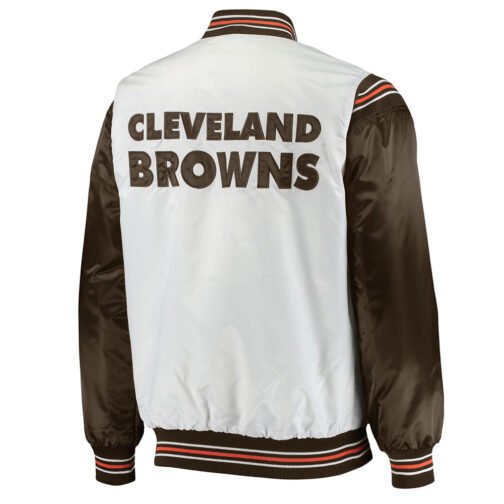 Cleveland Browns Historic Renegade White/Brown Satin Varsity Jacket - Image 4