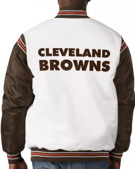 Cleveland Browns Historic Renegade White/Brown Satin Varsity Jacket