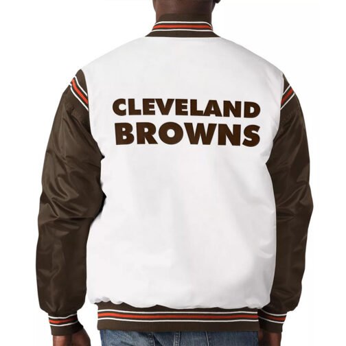 Cleveland Browns Historic Renegade White/Brown Satin Varsity Jacket - Image 2
