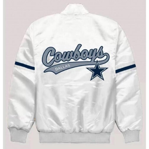 Dallas Cowboys White Bomber Satin Jacket - Image 2
