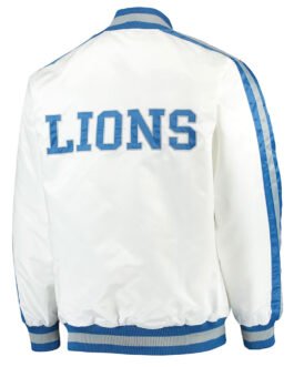 White Detroit Lions Throwback D-Line Satin Jacket