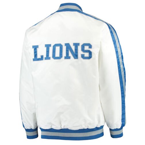 White Detroit Lions Throwback D-Line Satin Jacket - Image 2