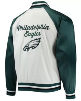 White/Green Philadelphia Eagles Varsity Satin Jacket