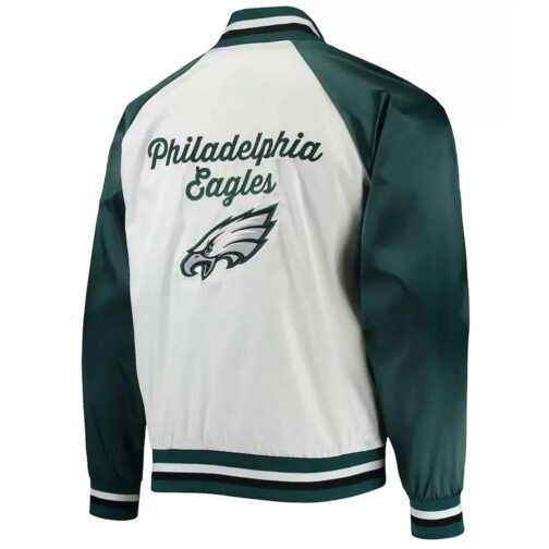 White/Green Philadelphia Eagles Varsity Satin Jacket - Image 2
