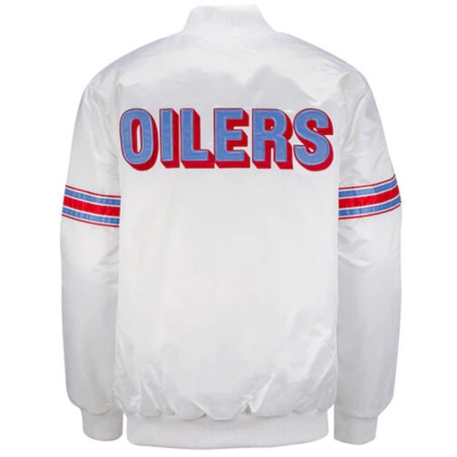 White Houston Oilers Retro Satin Jacket - Image 2