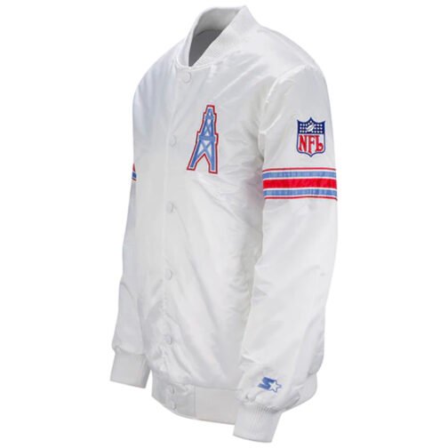White Houston Oilers Retro Satin Jacket - Image 3