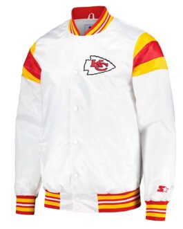 Kansas City Chiefs White Teddy Varsity Satin Jacket