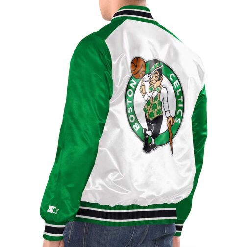 White/Kelly Green Boston Celtics Renegade Varsity Satin Jacket - Image 2
