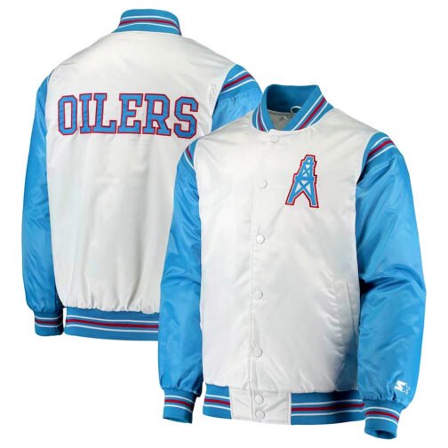 White/Light Blue Houston Oilers Historic Logo Renegade Jacket - Image 3