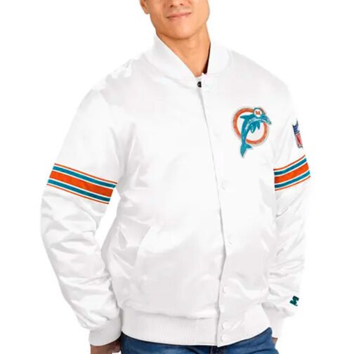 Miami Dolphins The Power Forward White Full-Snap Satin Jacket - Image 4