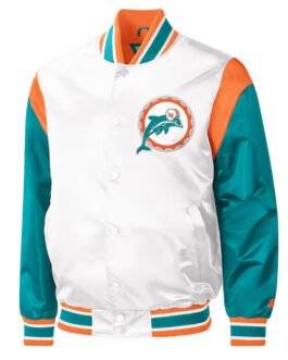 Miami Dolphins Throwback Warm Up Pitch White Satin Jacket