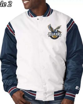 New Orleans Pelicans Renegade Varsity Satin White/Navy Jacket
