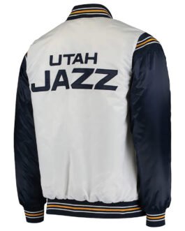Utah Jazz Renegade Varsity White/Navy Satin Jacket