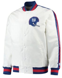 NY Giants Throwback D-Line White Varsity Satin Jacket
