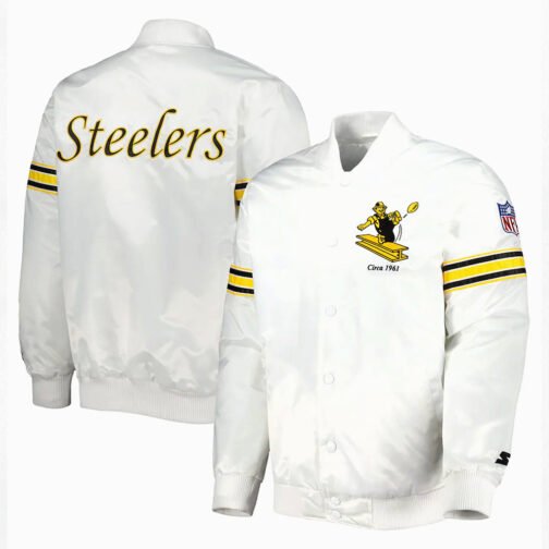 White Pittsburgh Steelers The Power Forward Satin Jacket - Image 3
