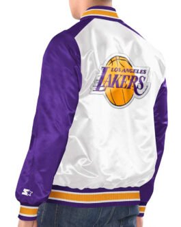 White/Purple LA Lakers Renegade Varsity Satin Jacket