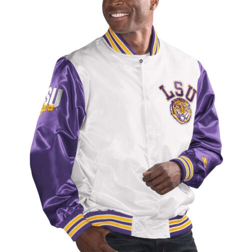 LSU Tigers The Legend White/Purple Satin Jacket - Image 4