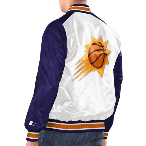 White/Purple Phoenix Suns Renegade Varsity Satin Jacket - Image 2