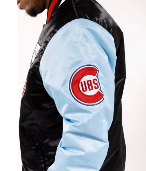 Starter Chicago Cubs Color Block Bomber Varsity Satin Jacket - Image 3