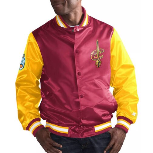 Wine/Gold Cleveland Cavaliers Varsity Satin Jacket - Image 4