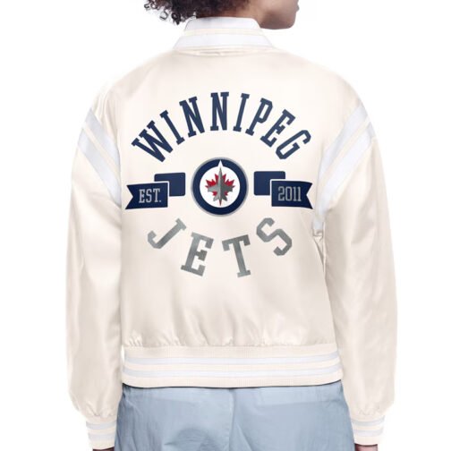 Winnipeg Jets Printed Logo Varsity Satin Jacket - Image 4