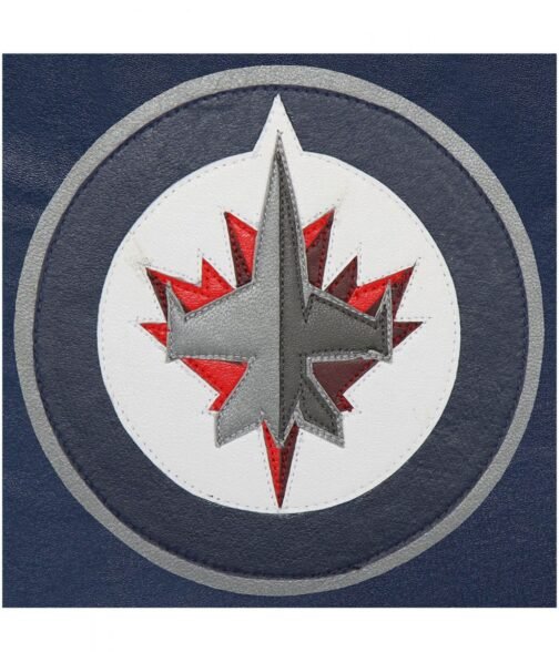 Varsity Winnipeg Jets Navy Blue Leather Jacket - Image 3