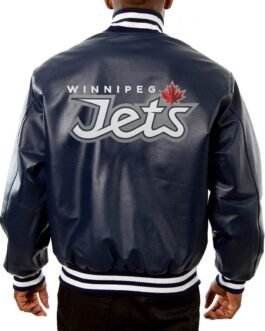 Varsity Winnipeg Jets Navy Blue Leather Jacket