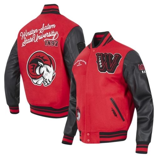 Winston-Salem State Rams HBCU Red and Black Varsity Jacket - Image 5