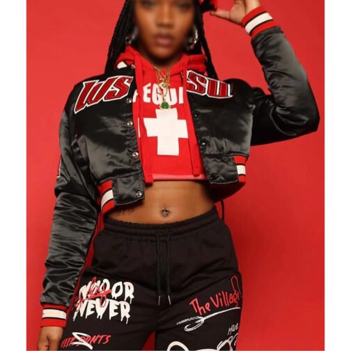 Women’s Cropped Winston Salem State University Black Jacket - Image 3