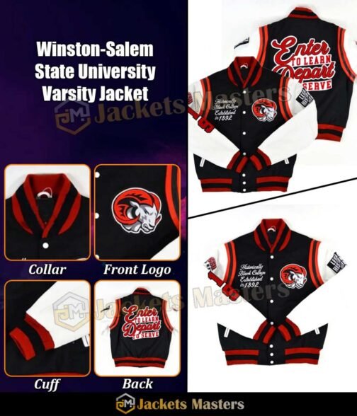 Winston-Salem State University HBCU Motto 2.0 Varsity Black and White Jacket - Image 13