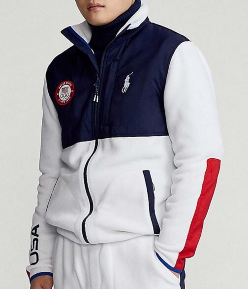 2022 Olympics Closing Ceremony Team USA Navy Blue and White Jacket - Image 4