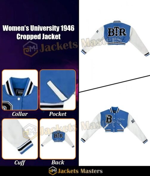 Women’s 1946 Letterman Blue Cropped Jacket - Image 4