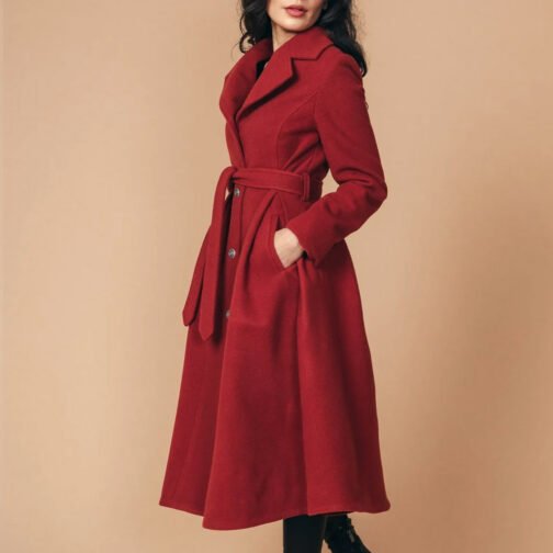 Women’s 1950s Princess Swing Red Wool Coat - Image 3