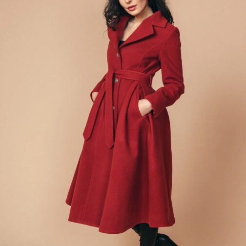 Women’s 1950s Princess Swing Red Wool Coat